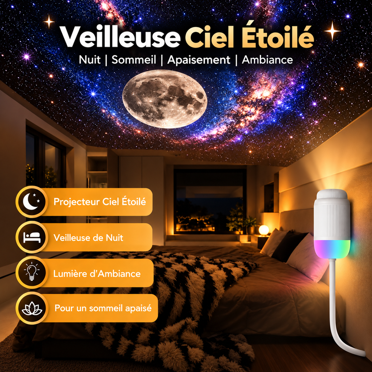 Alandra - Projecteur galaxie + LED d'ambiance